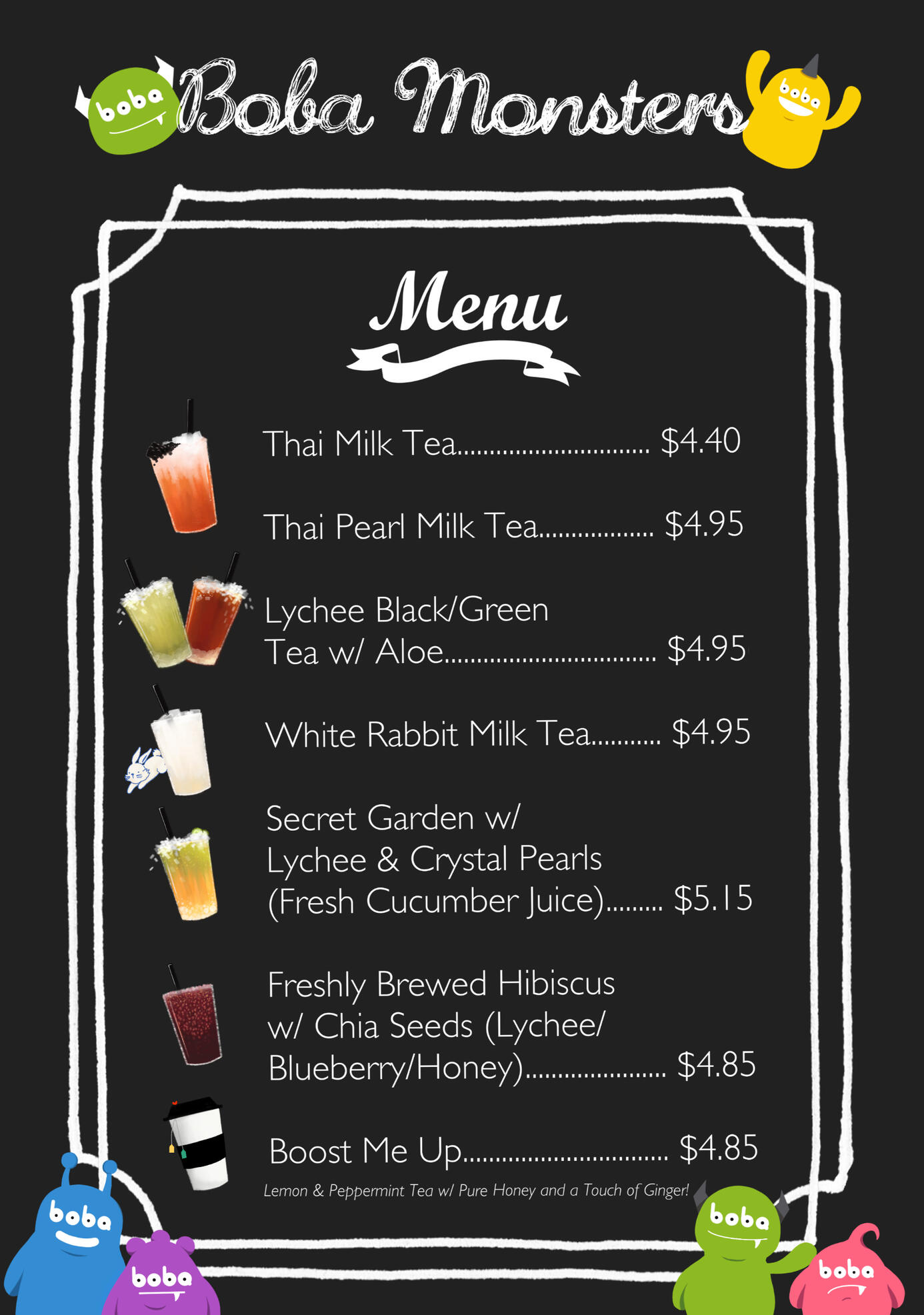 Boba Monsters Menu