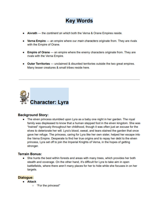 Lore &amp; Character Dialogues